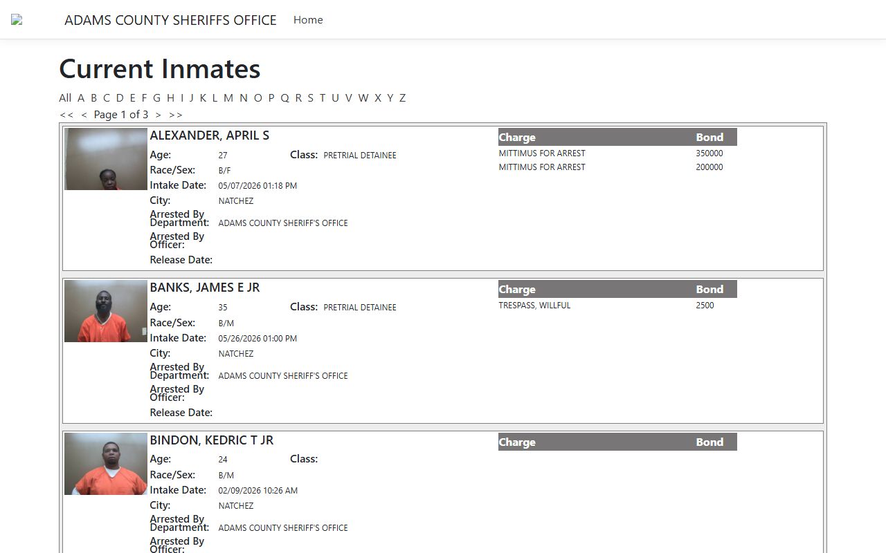 Adams County current inmates roster with jail booking records