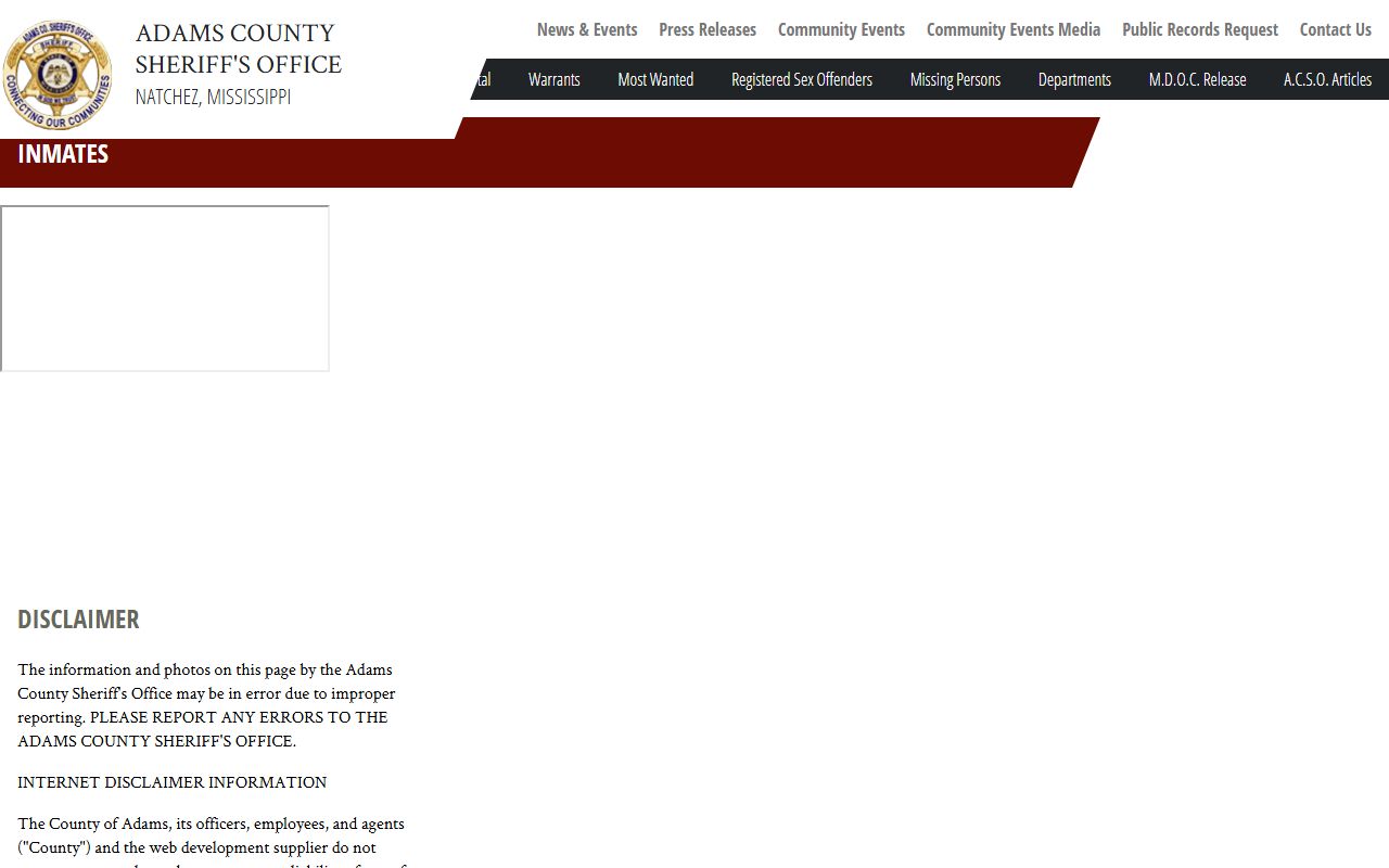 Adams County jail mugshots roster disclaimer